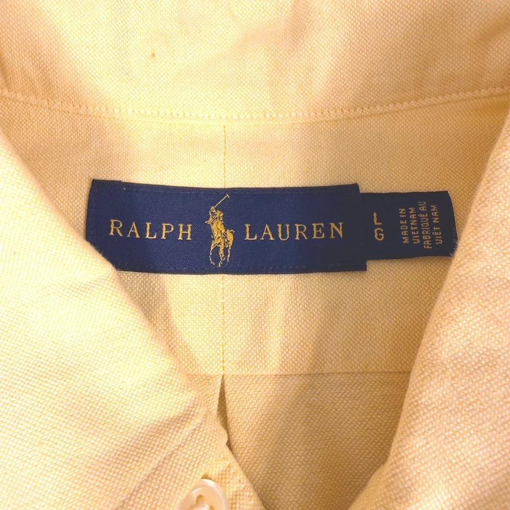 Ralph Lauren Button Down Shirt Large Yellow Cotton Oxford Long Sleeve Pony Logo